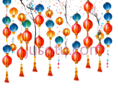 灯笼,节日,红色,蓝色,黄色PNG