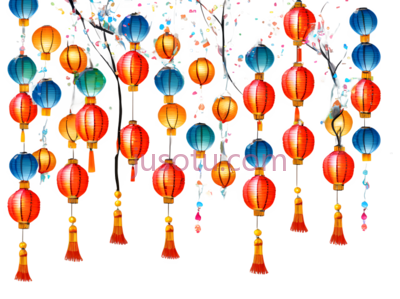 灯笼,节日,红色,蓝色,黄色, PNG