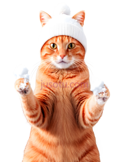 猫,戴帽子,手套,橙色, PNG