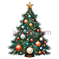 圣诞树,插画,绿色, 红色, 金色PNG