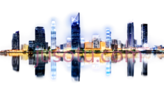 城市天际线,现代都市,蓝色,黄色PNG