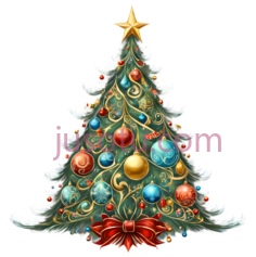 圣诞树,插画,绿色,红色,蓝色,黄色PNG