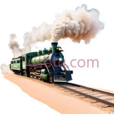 火车,复古蒸汽机车,绿色PNG