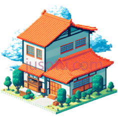 房屋,卡通,橙色,蓝色,白色PNG