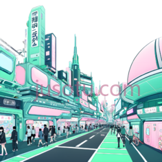 城市景观,赛博朋克,粉绿PNG