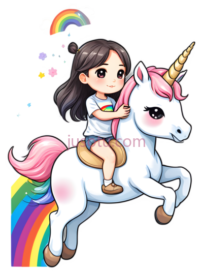 可爱少女,小熊,独角兽,彩虹, PNG