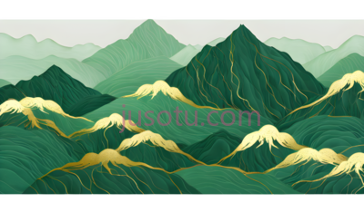 山脉,插画,绿色,黄色, PNG