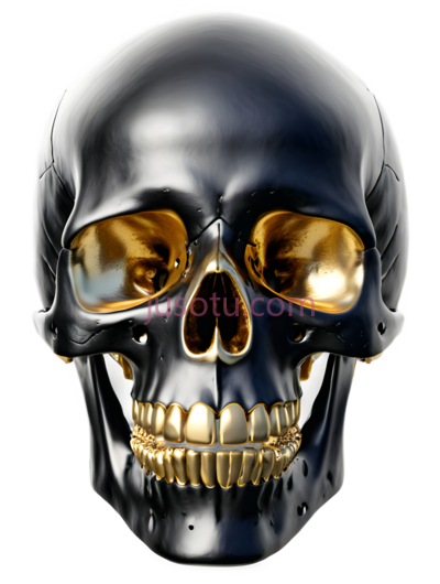 骷髅,3D,黑色,金色, PNG