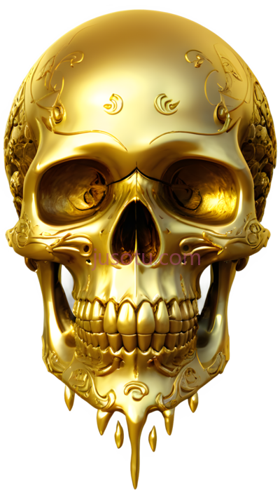 骷髅,金色雕刻,金色, PNG