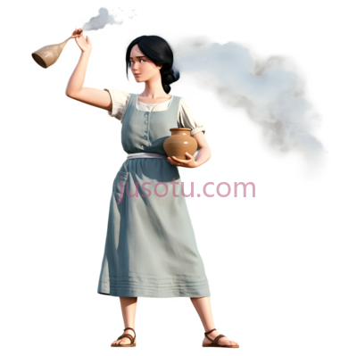 女孩,陶罐, PNG