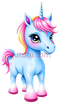 独角兽,卡通,蓝色身体,粉色鬃毛,尾巴PNG