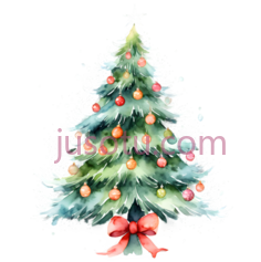 圣诞树,水彩画,绿色,红色PNG