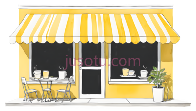咖啡店,插画,黄色,白色, PNG