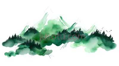 山脉,水墨画,绿色, PNG