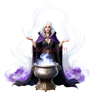 女巫,幻想,白色头发,紫色斗篷, PNG