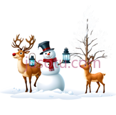 驯鹿,雪人,树,卡通,白色PNG
