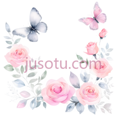 花朵,蝴蝶,水彩画,粉色PNG