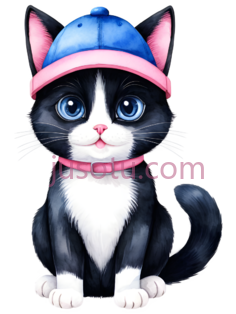 猫,卡通,黑色, 白色, 蓝色, 粉红色, PNG