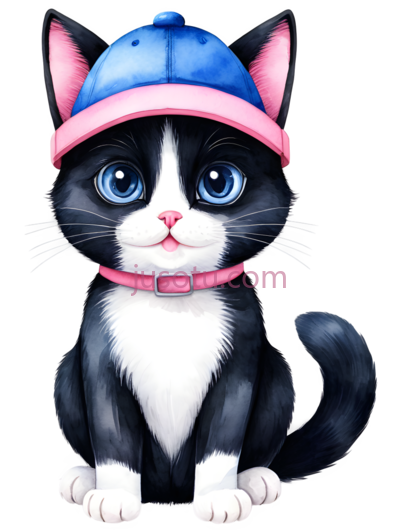 猫,卡通,黑色, 白色, 蓝色, 粉红色, PNG