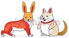 狐狸,兔子,卡通,可爱,红色,米色PNG