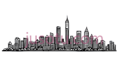 城市天际线,线条勾勒,白色PNG