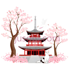 卡通,大雁塔,樱花, PNG