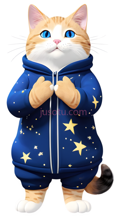 猫,卡通,蓝色带黄色星星, PNG