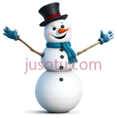 雪人,卡通,白色身体,蓝色围巾,黑色帽子PNG