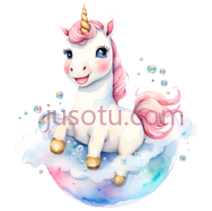 独角兽,卡通,白色身体, 粉色鬃毛,尾巴PNG