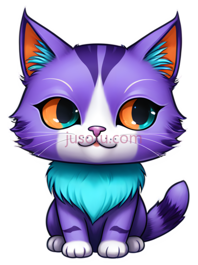 猫,卡通,紫色, 白色, 蓝色, PNG