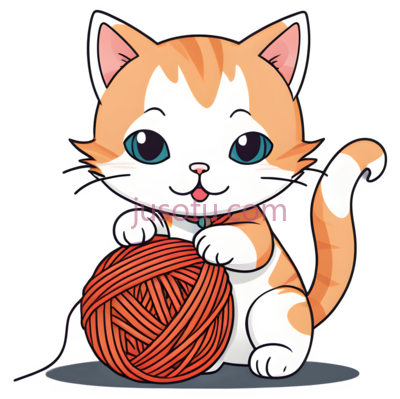 卡通,小猫,玩,纱球, PNG