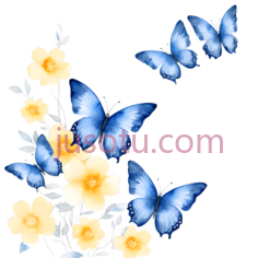 花朵,蝴蝶,插画,黄色,蓝色PNG