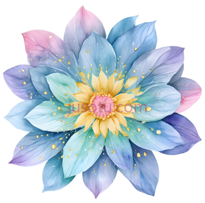 花朵,水彩画,蓝色, 粉色, 黄色, PNG