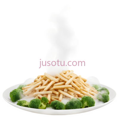 薯条,西兰花,蒸腾,白色,黄色,绿色, PNG