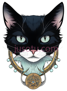 猫,插画,黑色,白色,绿色PNG