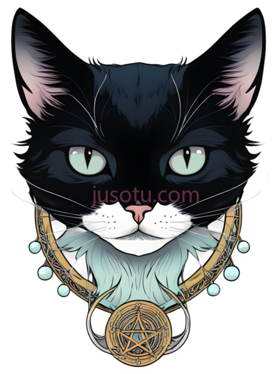 猫,插画,黑色,白色,绿色, PNG