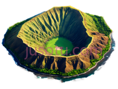 火山口,3D渲染,绿色,棕色PNG