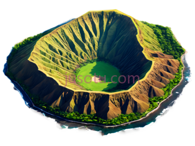 火山口,3D渲染,绿色,棕色, PNG