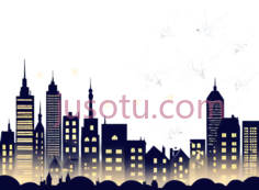 城市风景,插画,蓝色,黄色PNG