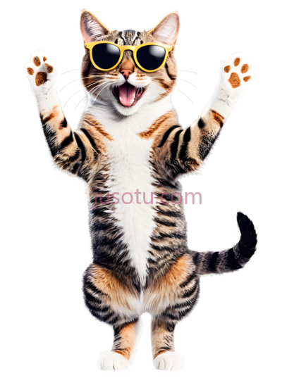 卡通猫,兴奋猫,墨镜,派对姿势, PNG