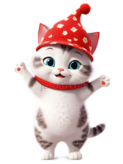 卡通猫,可爱,白色带灰色斑纹, PNG