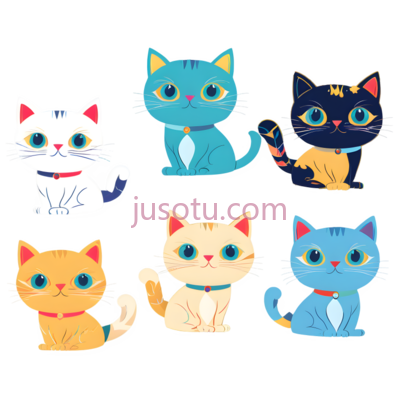 猫,卡通,浅蓝色, PNG