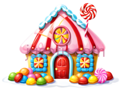 糖果屋,卡通,粉色,蓝色,黄色,红色PNG