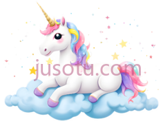 独角兽,卡通,白色身体, 多彩鬃毛PNG