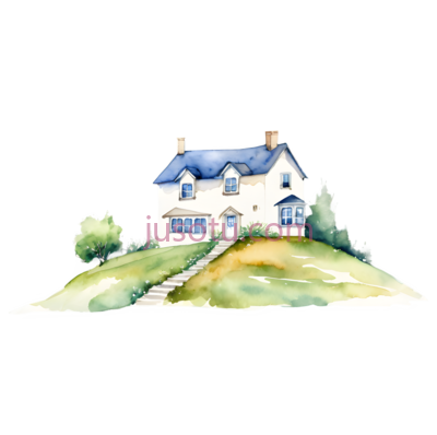 房子,水彩画,白色,蓝色,绿色, PNG