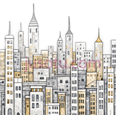 城市建筑,插画,白色,灰色,黄色PNG
