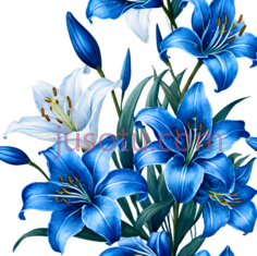 百合花,插画,蓝色,白色PNG