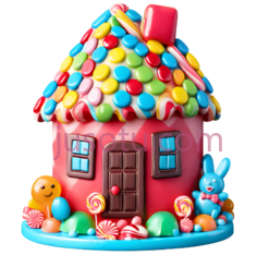 糖果屋,卡通,粉色,蓝色,黄色,绿色PNG