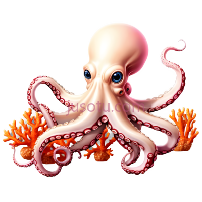 章鱼,卡通,白色,橙色, PNG
