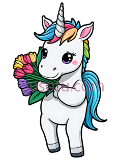 独角兽,卡通,白色身体, 多彩鬃毛,尾巴PNG